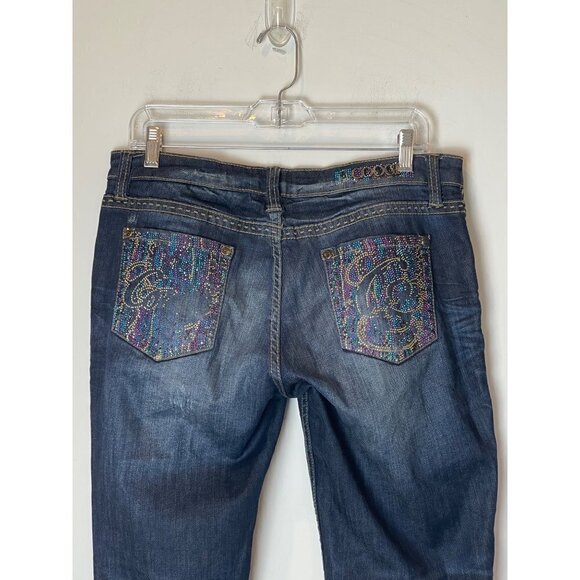 Coogi Blue Medium Wash Distressed Rhinestone Accent Straight Leg Jeans 11/12 - Picture 6 of 12